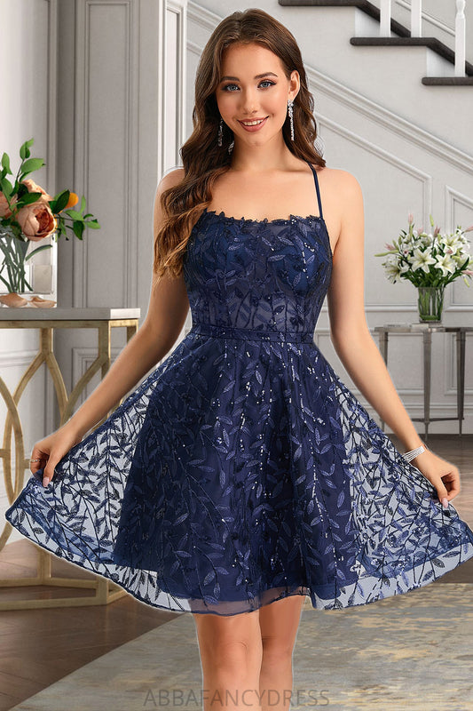 Lauren A-line Scoop Short/Mini Lace Homecoming Dress With Sequins DRP0020461