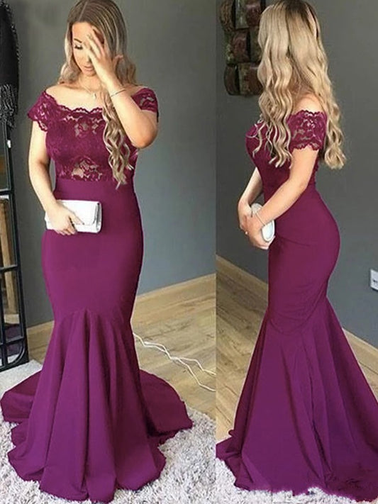 Diana Trumpet/Mermaid Stretch Crepe Lace Off-the-Shoulder Short Sleeves Sweep/Brush Train Mother of the Bride Dresses DRP0020322