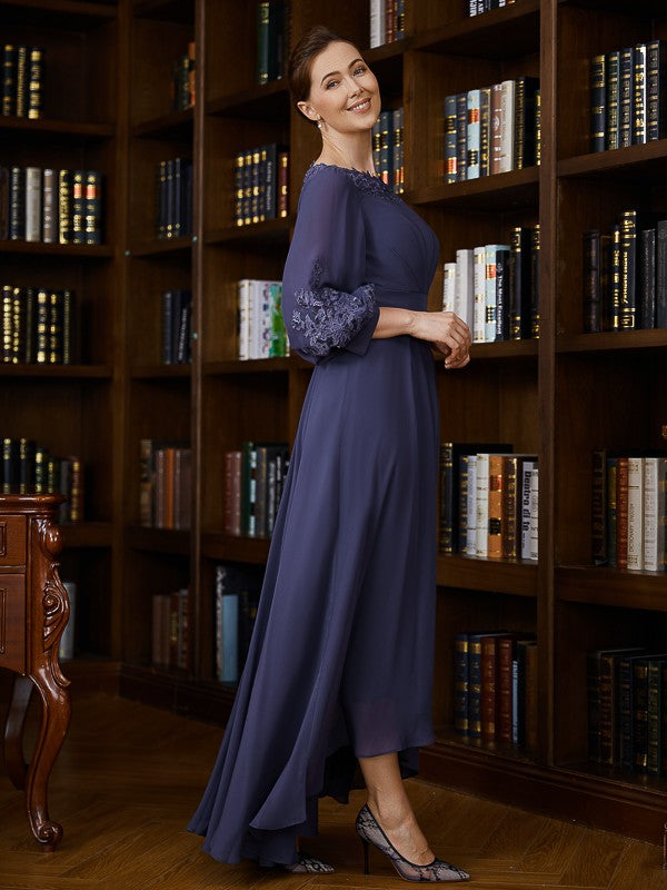 Trinity A-Line/Princess Chiffon Ruched Bateau 3/4 Sleeves Asymmetrical Mother of the Bride Dresses DRP0020265