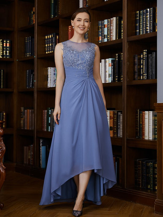 Serenity A-Line/Princess Chiffon Applique Scoop Sleeveless Asymmetrical Mother of the Bride Dresses DRP0020257