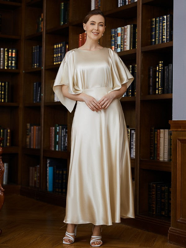 Joyce A-Line/Princess Silk like Satin Ruched Scoop 1/2 Sleeves Ankle-Length Mother of the Bride Dresses DRP0020243