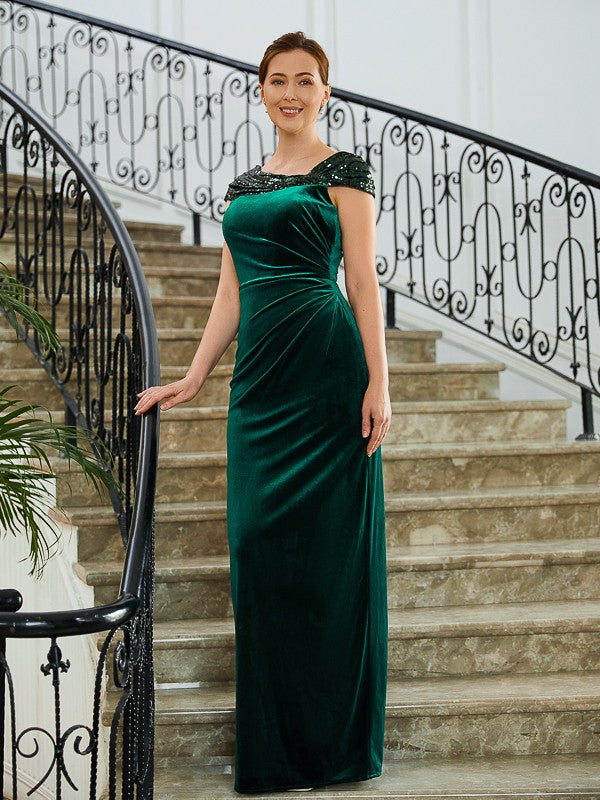Cristina Sheath/Column Velvet Ruched V-neck Sleeveless Floor-Length Mother of the Bride Dresses DRP0020245