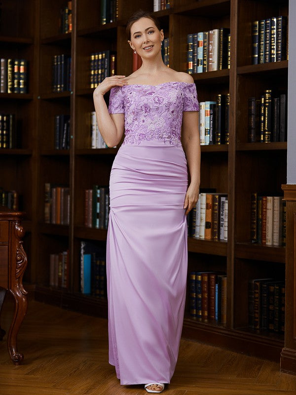 Millicent Sheath/Column Charmeuse Ruched Off-the-Shoulder Short Sleeves Floor-Length Mother of the Bride Dresses DRP0020249