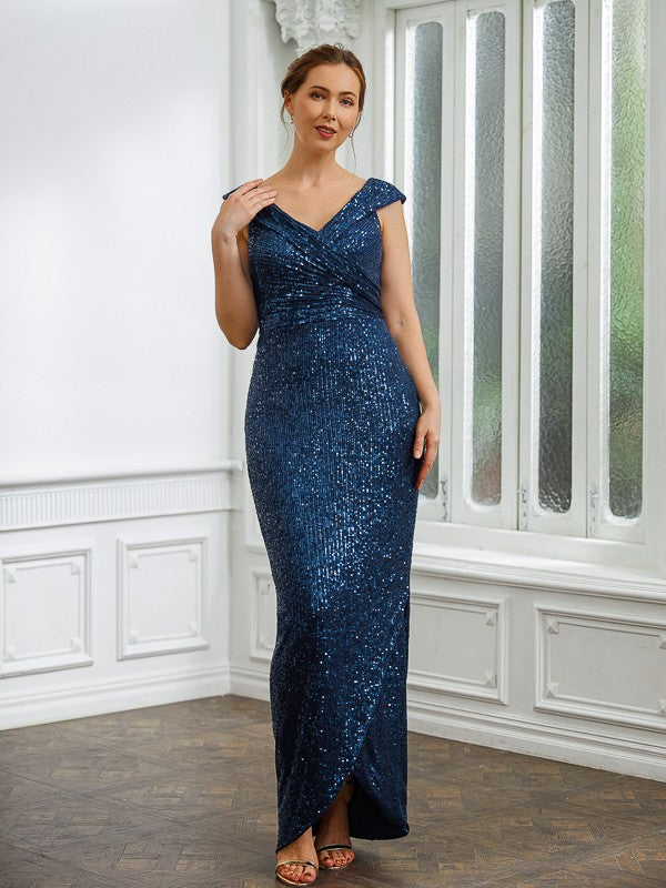 Rory Sheath/Column Ruched V-neck Sleeveless Floor-Length Mother of the Bride Dresses DRP0020240
