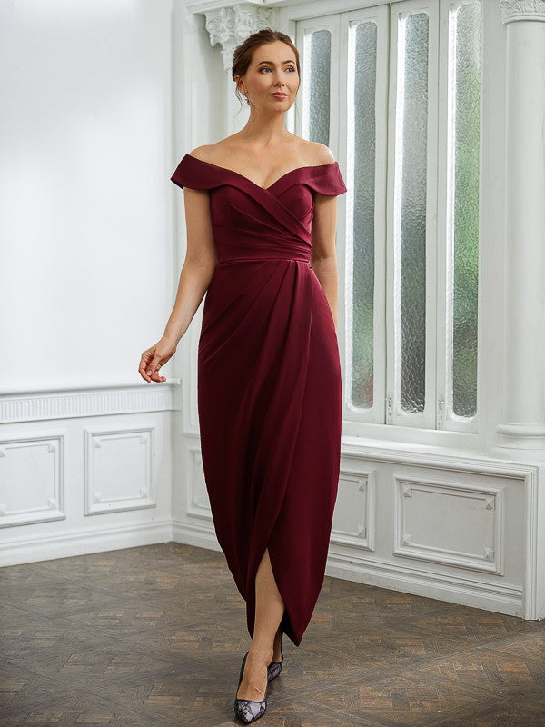 Patience Sheath/Column Stretch Crepe Ruched Off-the-Shoulder Sleeveless Floor-Length Mother of the Bride Dresses DRP0020245