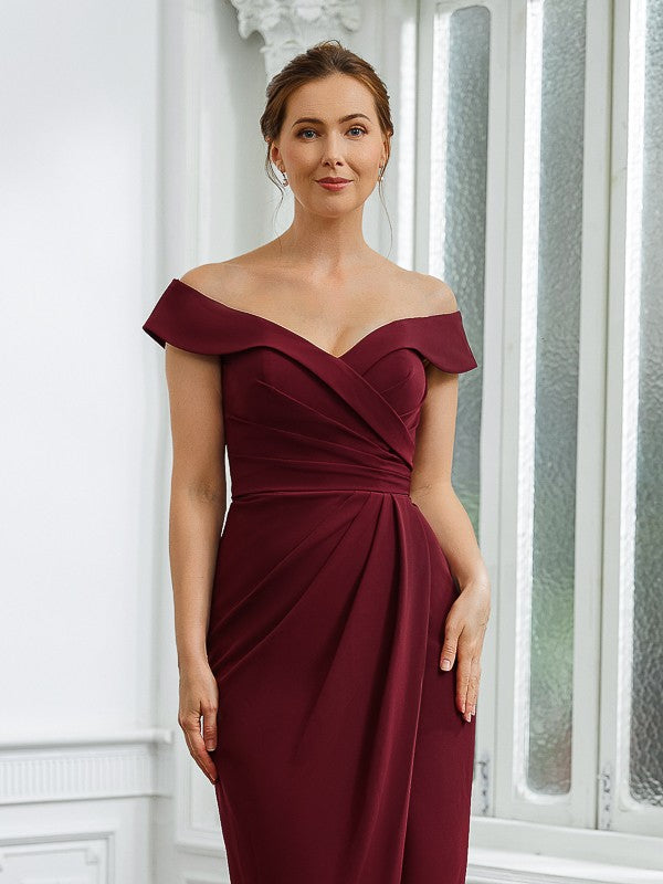 Patience Sheath/Column Stretch Crepe Ruched Off-the-Shoulder Sleeveless Floor-Length Mother of the Bride Dresses DRP0020245
