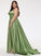 Scoop Neck Prom Dresses Front Sweep Satin With Train Split Dylan A-Line