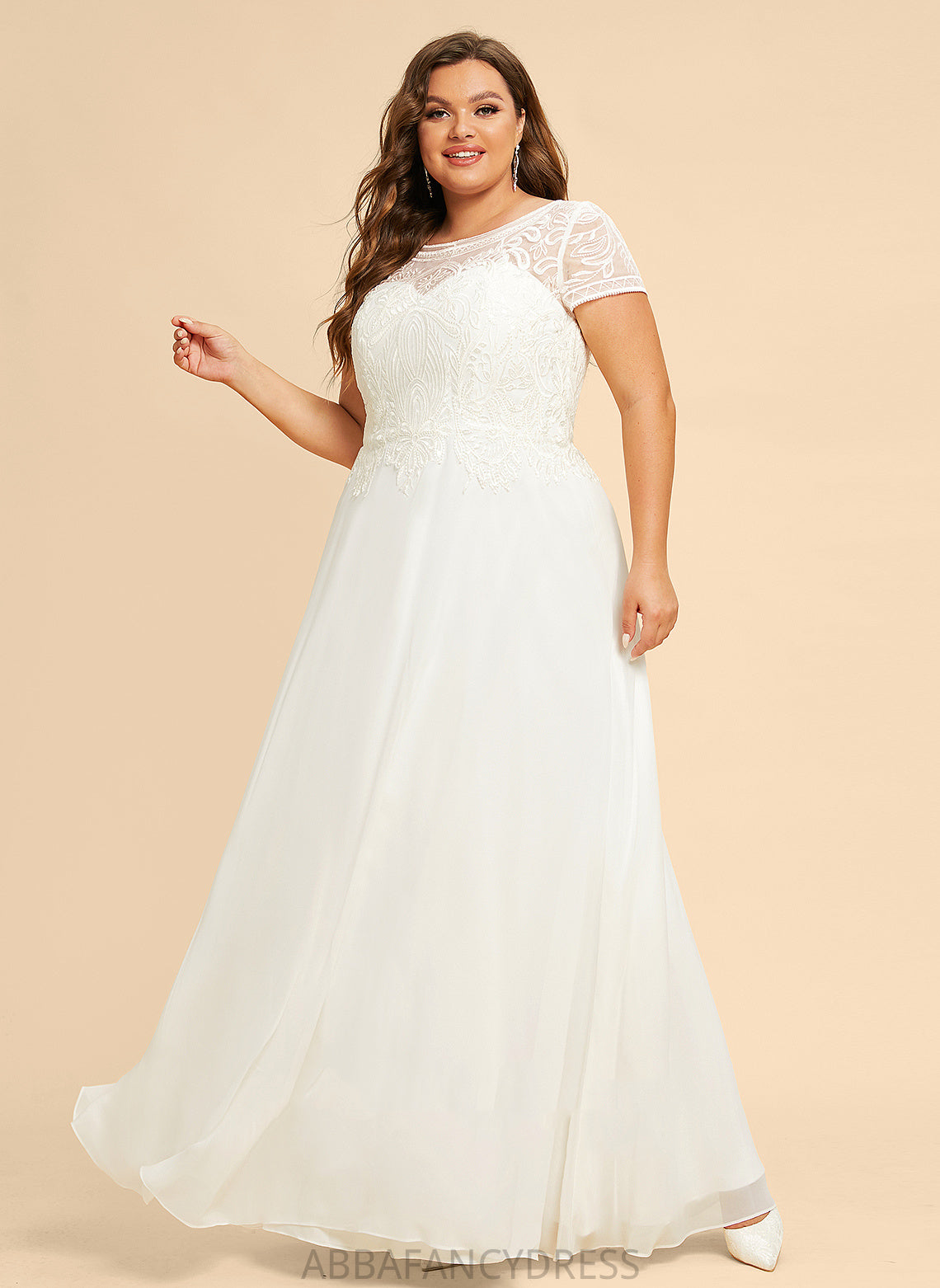 Scoop Sequins Dress With Chiffon Fatima Lace Wedding Wedding Dresses Floor-Length