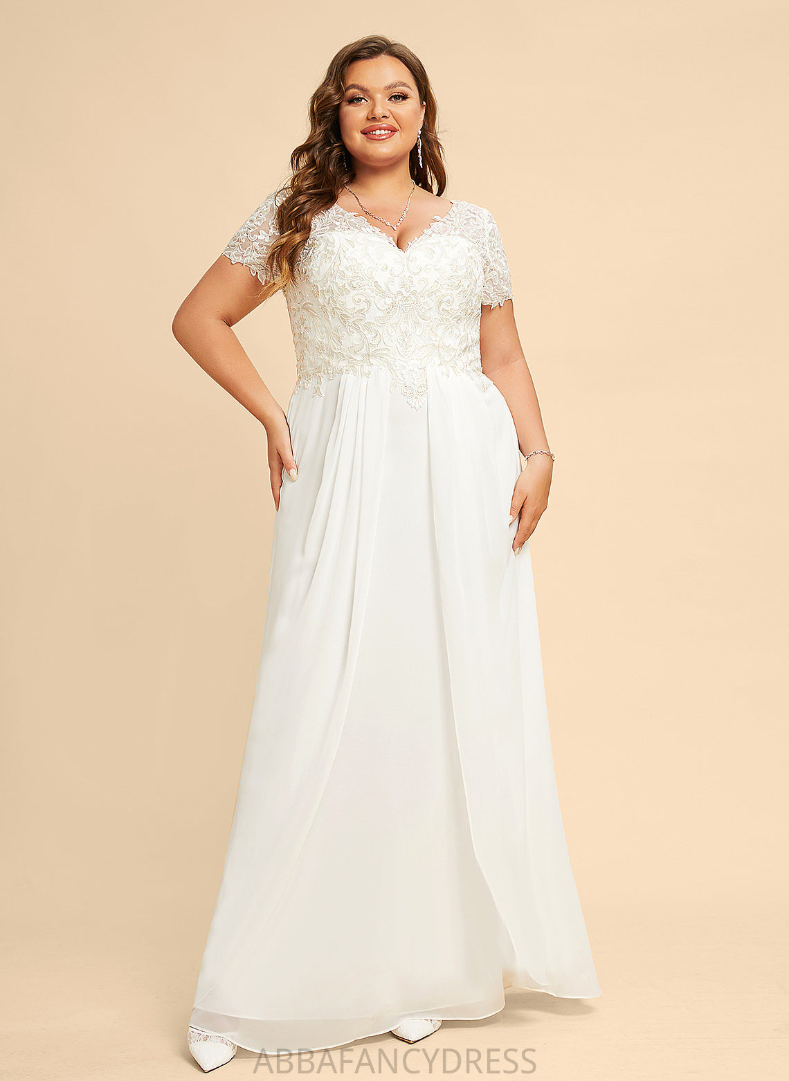 A-Line Floor-Length Wedding Dresses Dress Wedding V-neck Chiffon Jaelynn