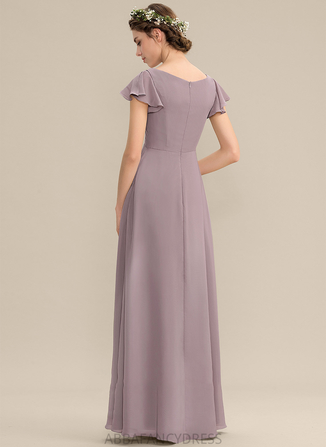 A-Line Fabric Embellishment V-neck Floor-Length Length Pockets Neckline Silhouette CascadingRuffles Tianna V-Neck