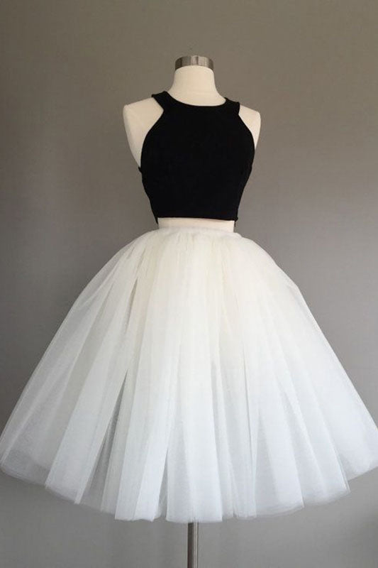 Halter Sleeveless Ball Gown Tulle Pleated Two Pieces Homecoming Dresses Marina Simple