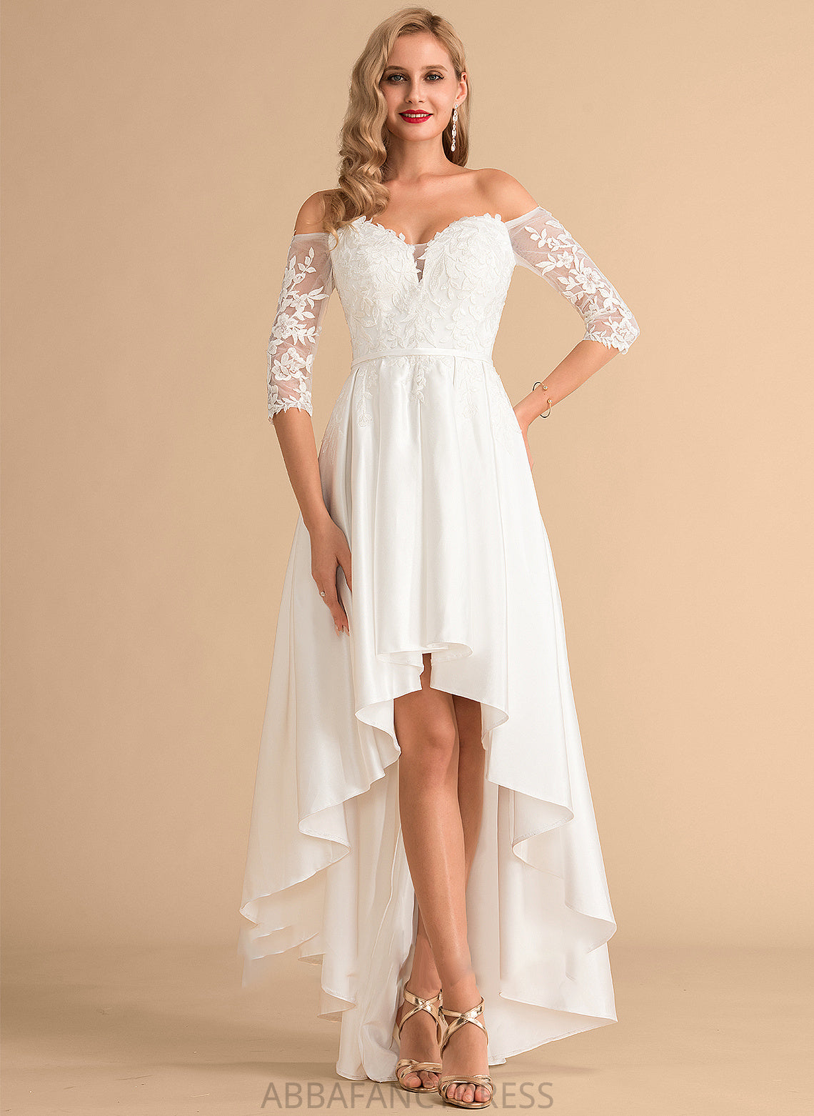 A-Line Satin Wedding Dresses Dress Asymmetrical Wedding Lace Frederica