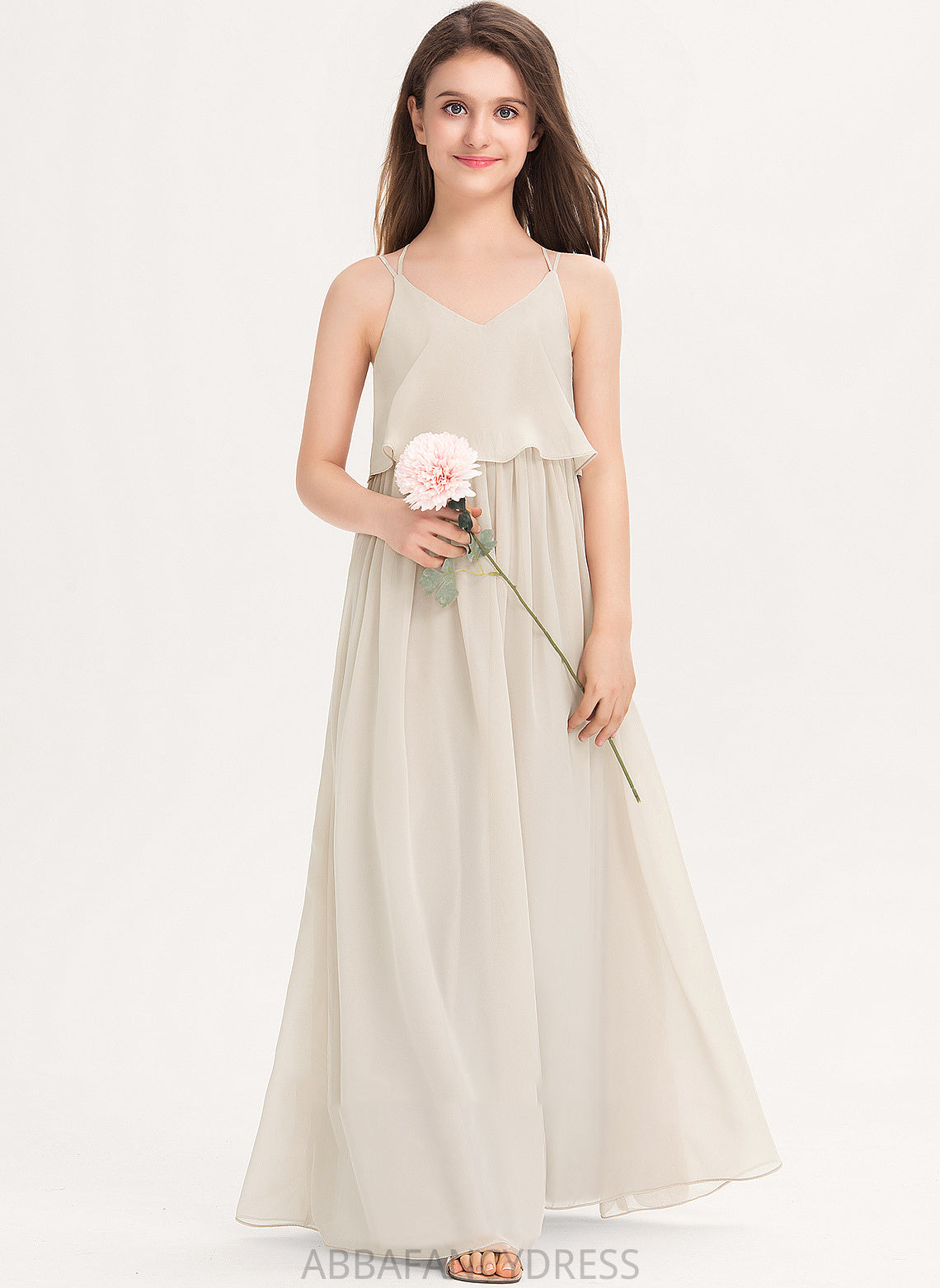 V-neck Chiffon Junior Bridesmaid Dresses A-Line Floor-Length Siena