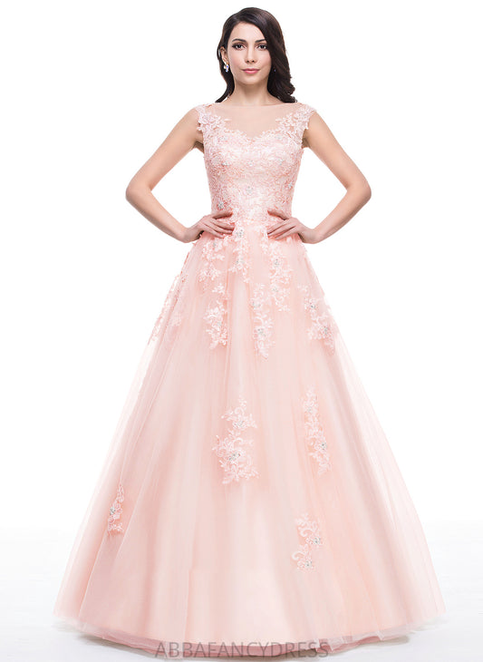With Jacqueline Beading Neck Sequins Scoop Ball-Gown/Princess Floor-Length Prom Dresses Tulle Lace Appliques