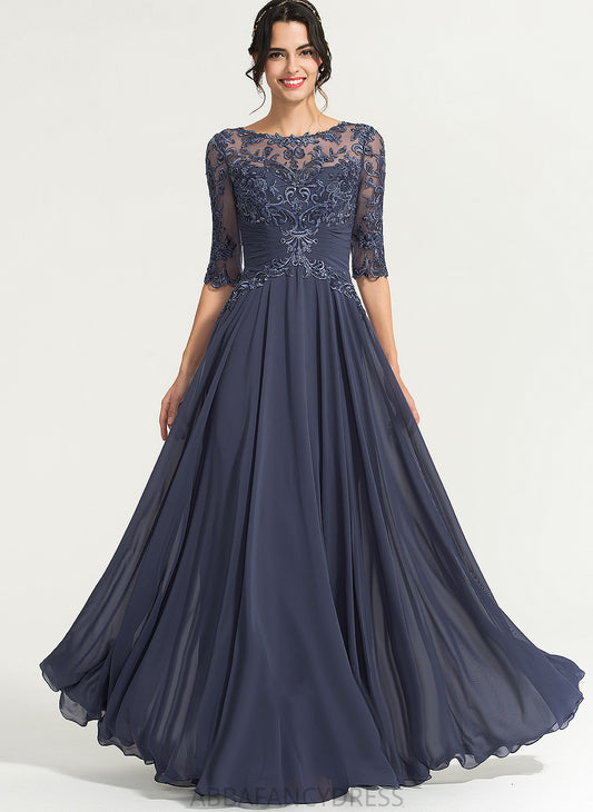 With Mallory A-Line Chiffon Pleated Lace Sequins Prom Dresses Illusion Scoop Floor-Length