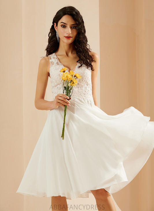 Chiffon Wedding Dresses With Lace Wedding Dress Alyssa A-Line Sequins V-neck Knee-Length
