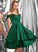 Knee-Length Brooklyn Ruffle Prom Dresses A-Line Satin Off-the-Shoulder With