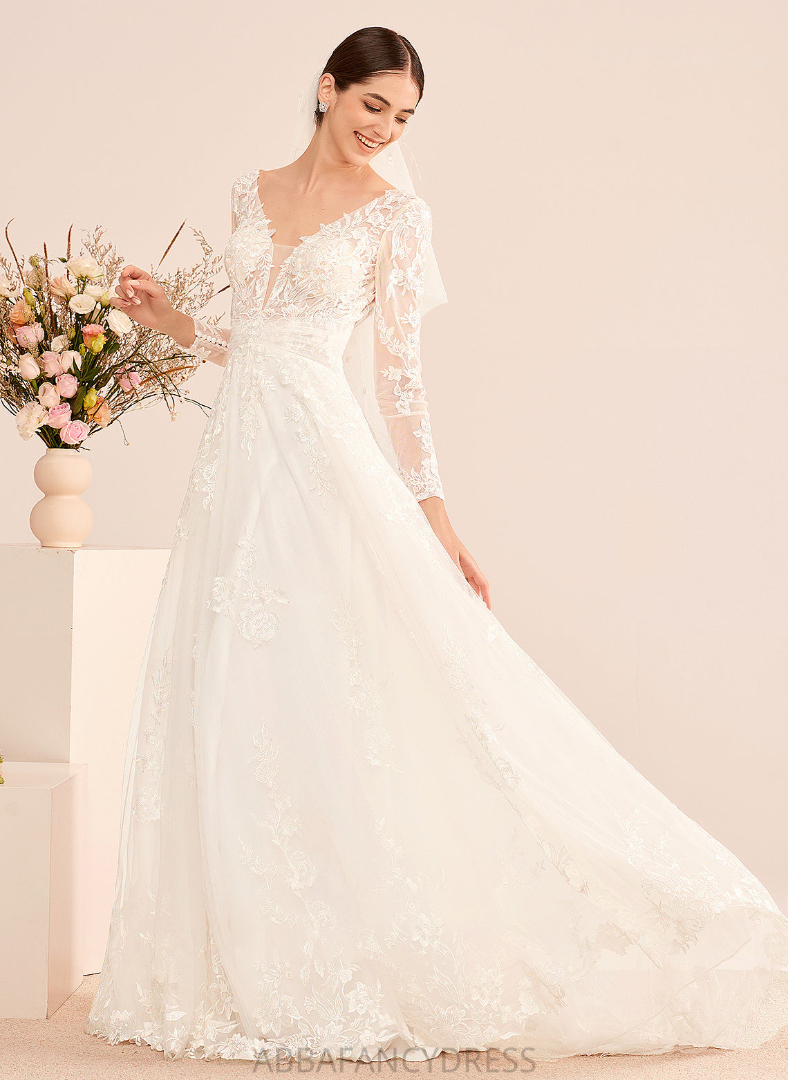Clarissa Beading Dress Wedding Sequins Train V-neck Wedding Dresses With Court A-Line