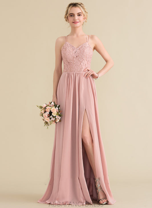 Floor-Length Bailey Front Split With Chiffon A-Line Sweetheart Prom Dresses Lace