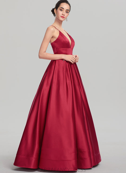 Floor-Length Ball-Gown/Princess Prom Dresses Jaiden Satin V-neck