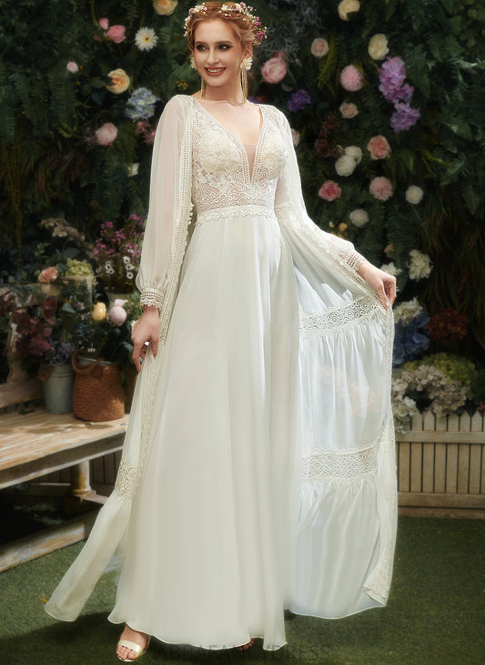 Lace Wedding Dresses V-neck Dress With Wedding Chiffon Floor-Length Tiana A-Line Sequins