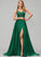 With Sweep Split Front Lace Satin A-Line Square Sequins Prom Dresses Paulina Train Neckline