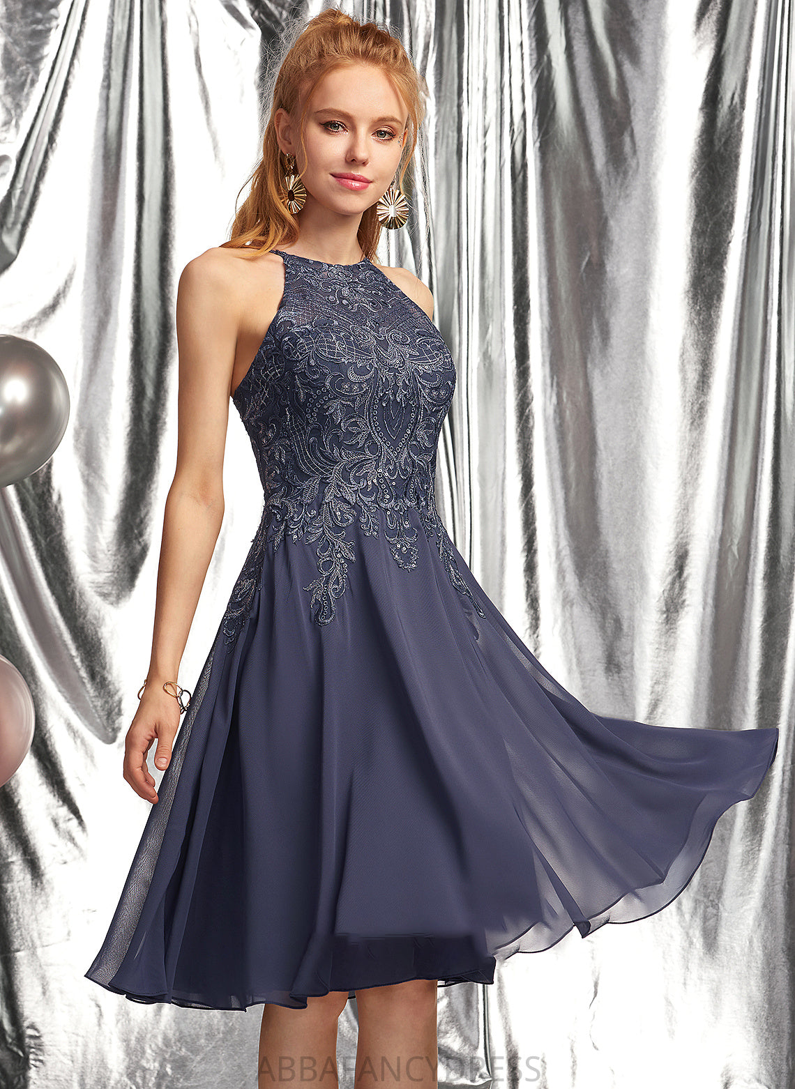 Arabella Chiffon With Appliques Lace Scoop A-Line Knee-Length Neck Prom Dresses