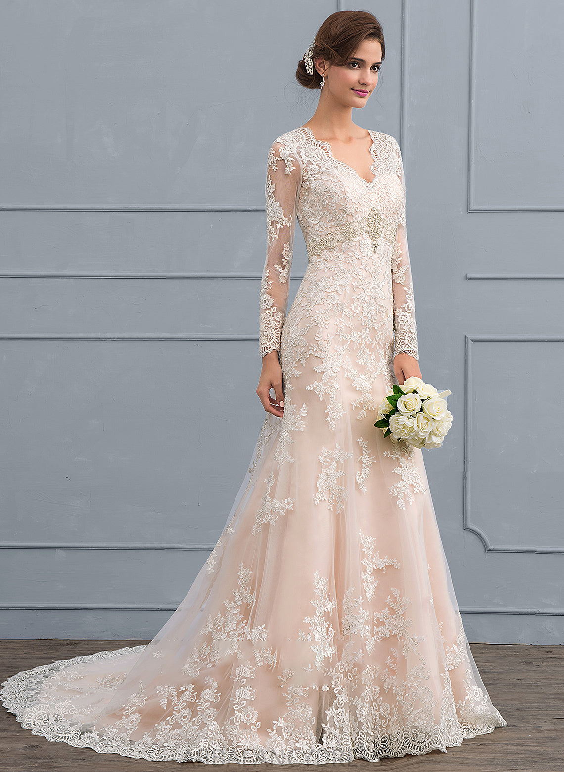 Tulle Lace Wedding Train Court Trumpet/Mermaid Wedding Dresses V-neck Eva Dress