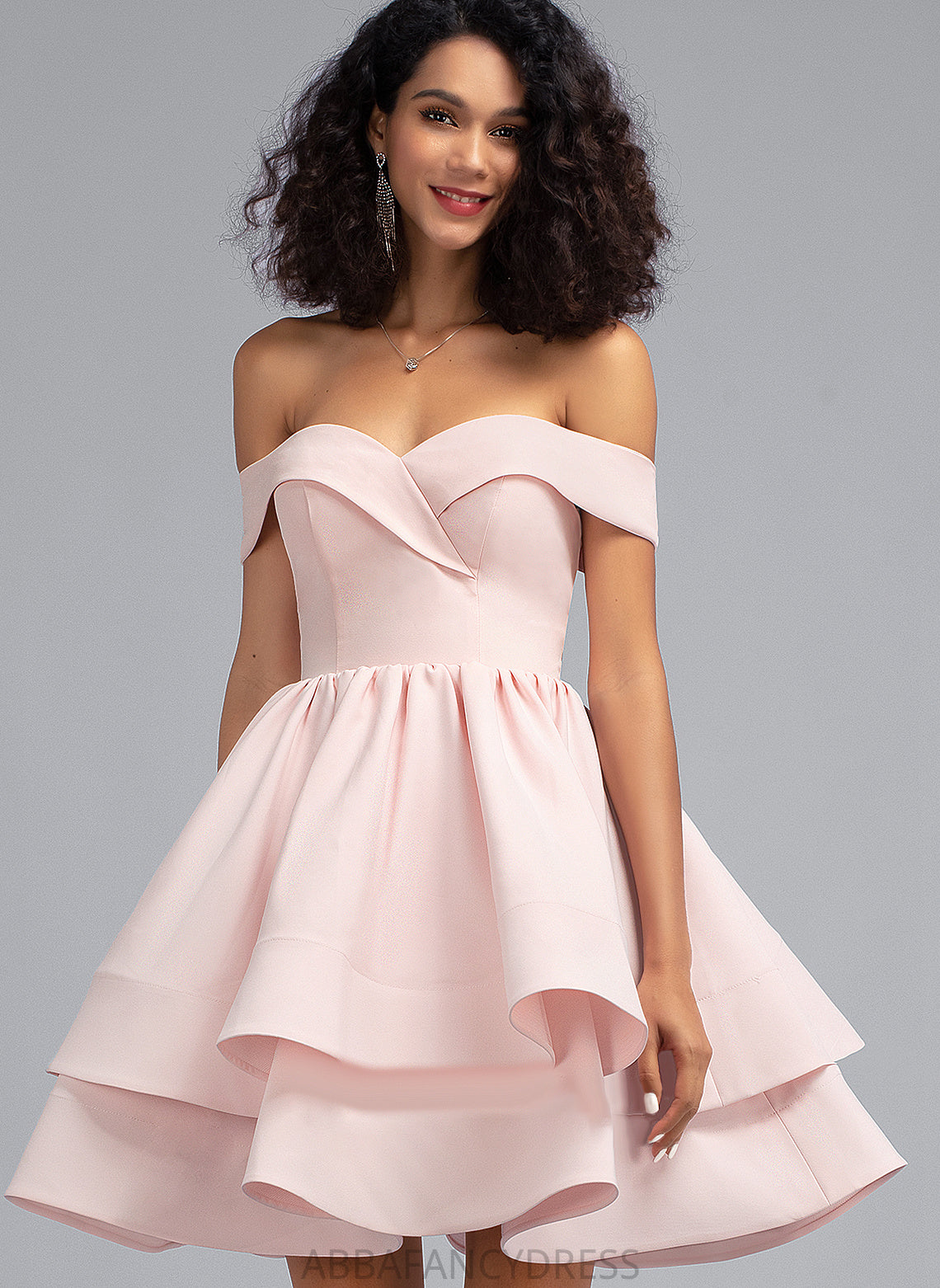 Off-the-Shoulder Ruffles Molly Crepe Prom Dresses With Cascading Stretch Short/Mini A-Line