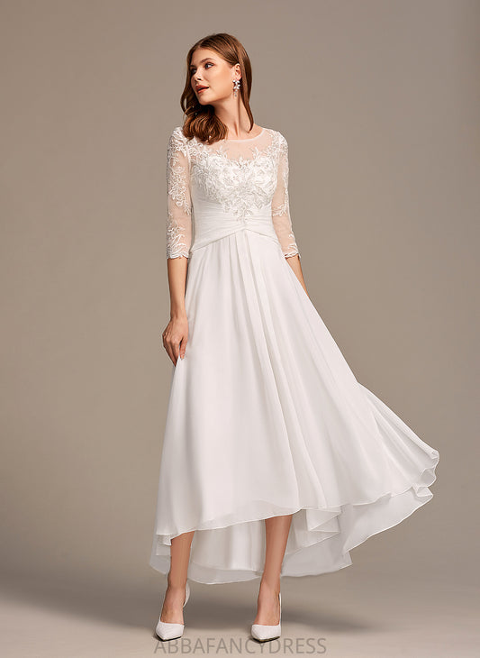 Chiffon A-Line Olympia Illusion With Asymmetrical Lace Dress Wedding Dresses Wedding