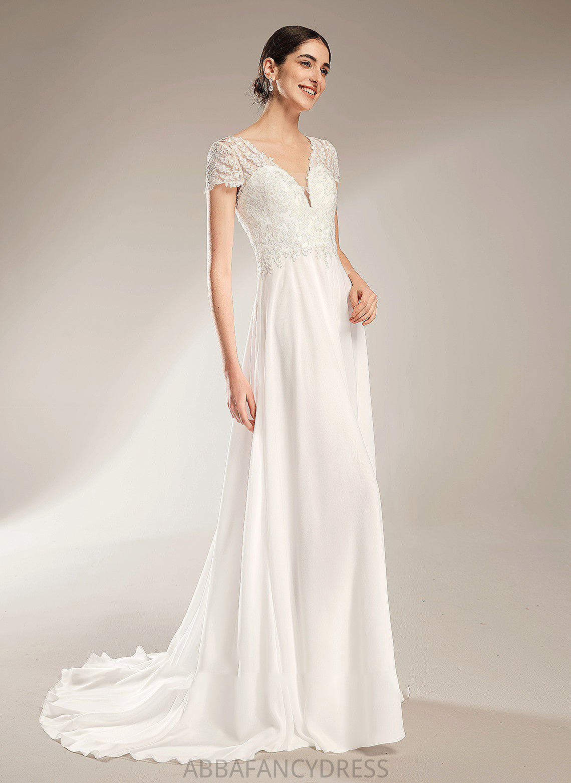 Bow(s) A-Line Train Wedding With V-neck Court Cierra Wedding Dresses Dress