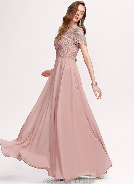 Chiffon Scoop A-Line Prom Dresses Floor-Length Lace Denisse