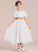 Ruffle A-Line Junior Bridesmaid Dresses Sash With Chiffon Scoop Cecilia Neck Tea-Length