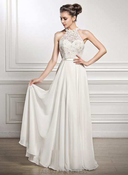 Dress Neck Floor-Length Wedding Sequins Beading Chiffon Wedding Dresses With A-Line Kimora Scoop