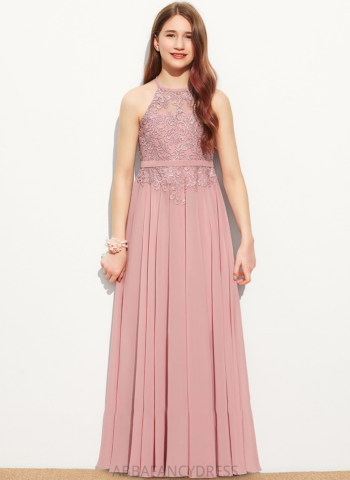 Chiffon Junior Bridesmaid Dresses Lace A-Line Brynlee Neck Floor-Length Scoop