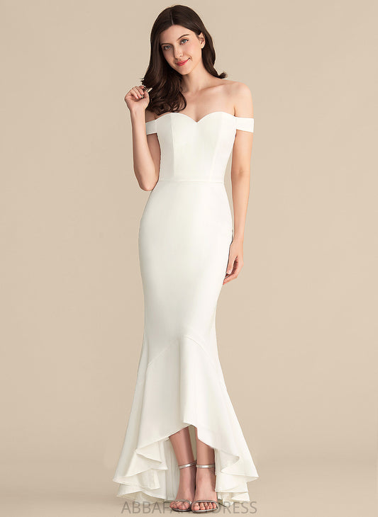 Wedding Dresses Off-the-Shoulder Cascading Wedding Kim Asymmetrical Dress Trumpet/Mermaid With Ruffles