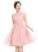 Chiffon Barbara With Beading Sequins Knee-Length A-Line Scoop Lace Ruffle Neck Prom Dresses