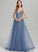 Prom Dresses Tulle With Gabrielle Floor-Length Sequins V-neck A-Line