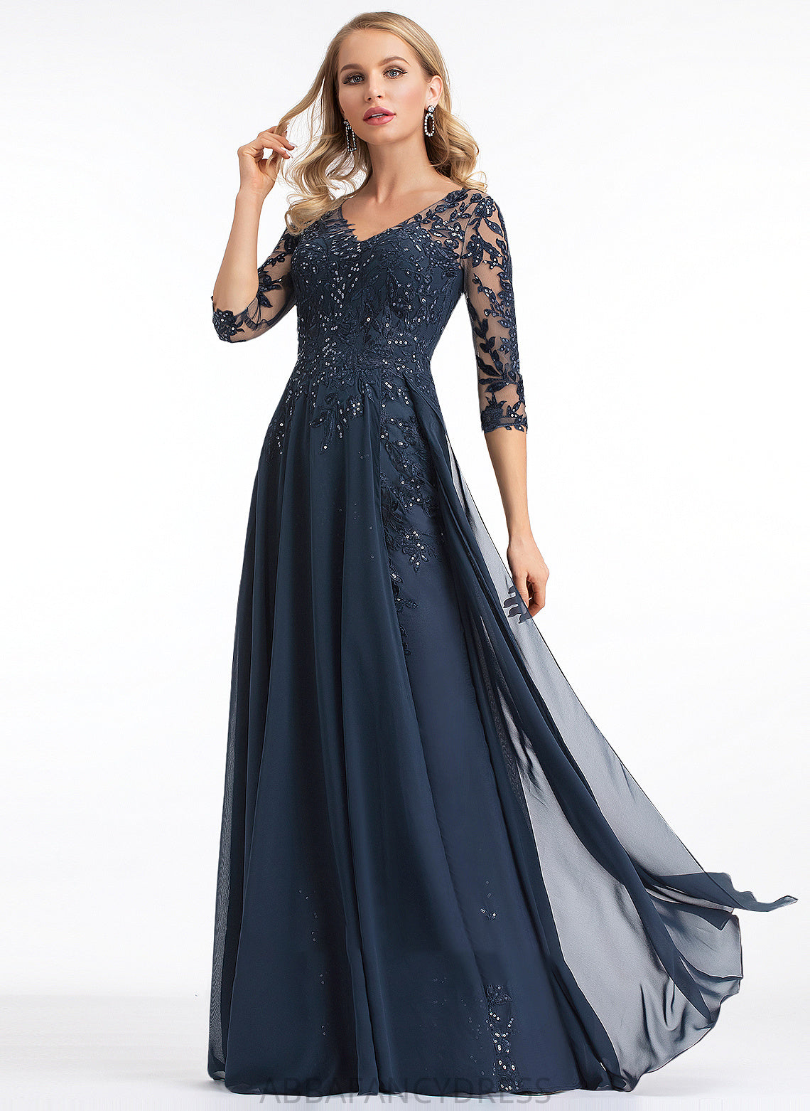Prom Dresses Chiffon A-Line With Brooke Sequins Floor-Length V-neck
