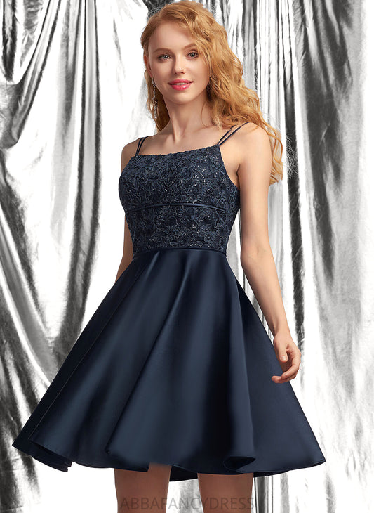 Square Sequins Short/Mini Neckline Prom Dresses Lace Satin Aliza With A-Line