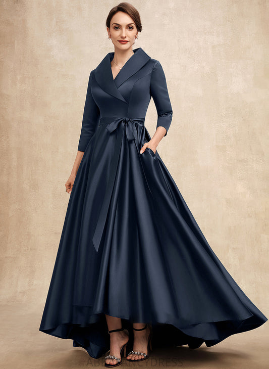 Asymmetrical Dress Mother of the Bride Dresses Mother Pockets Bride the Satin Bow(s) With A-Line Monica of V-neck