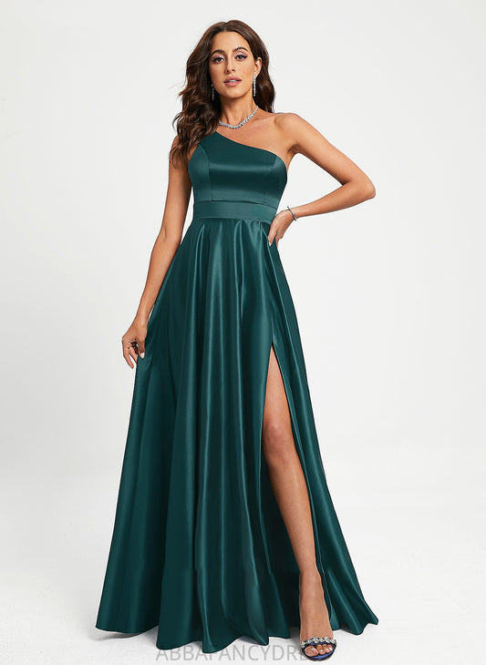 Janiah Floor-Length Satin Prom Dresses One-Shoulder Beading With A-Line