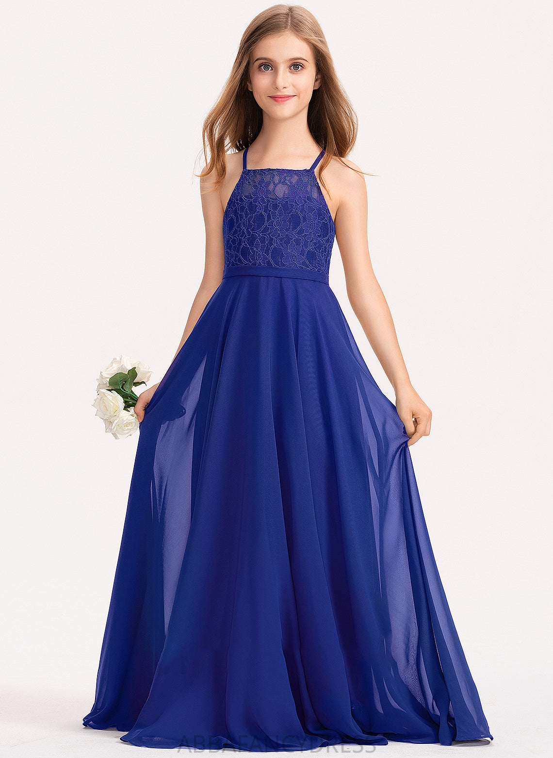 Chiffon Lace Square Floor-Length Ada Junior Bridesmaid Dresses Neckline A-Line