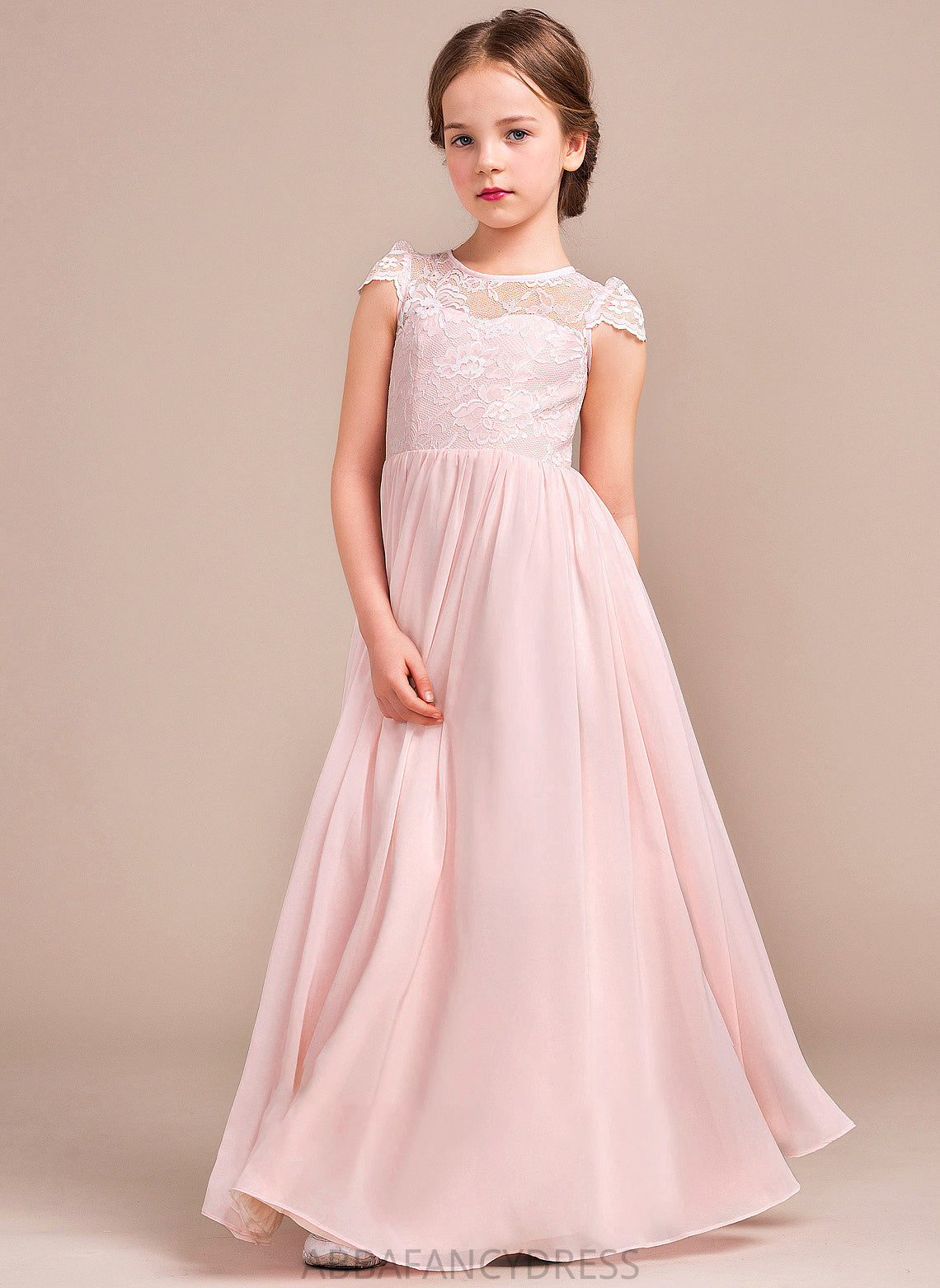 Junior Bridesmaid Dresses A-LineScoopNeckFloor-LengthChiffonLaceJuniorBridesmaidDress#81155 Jazmin