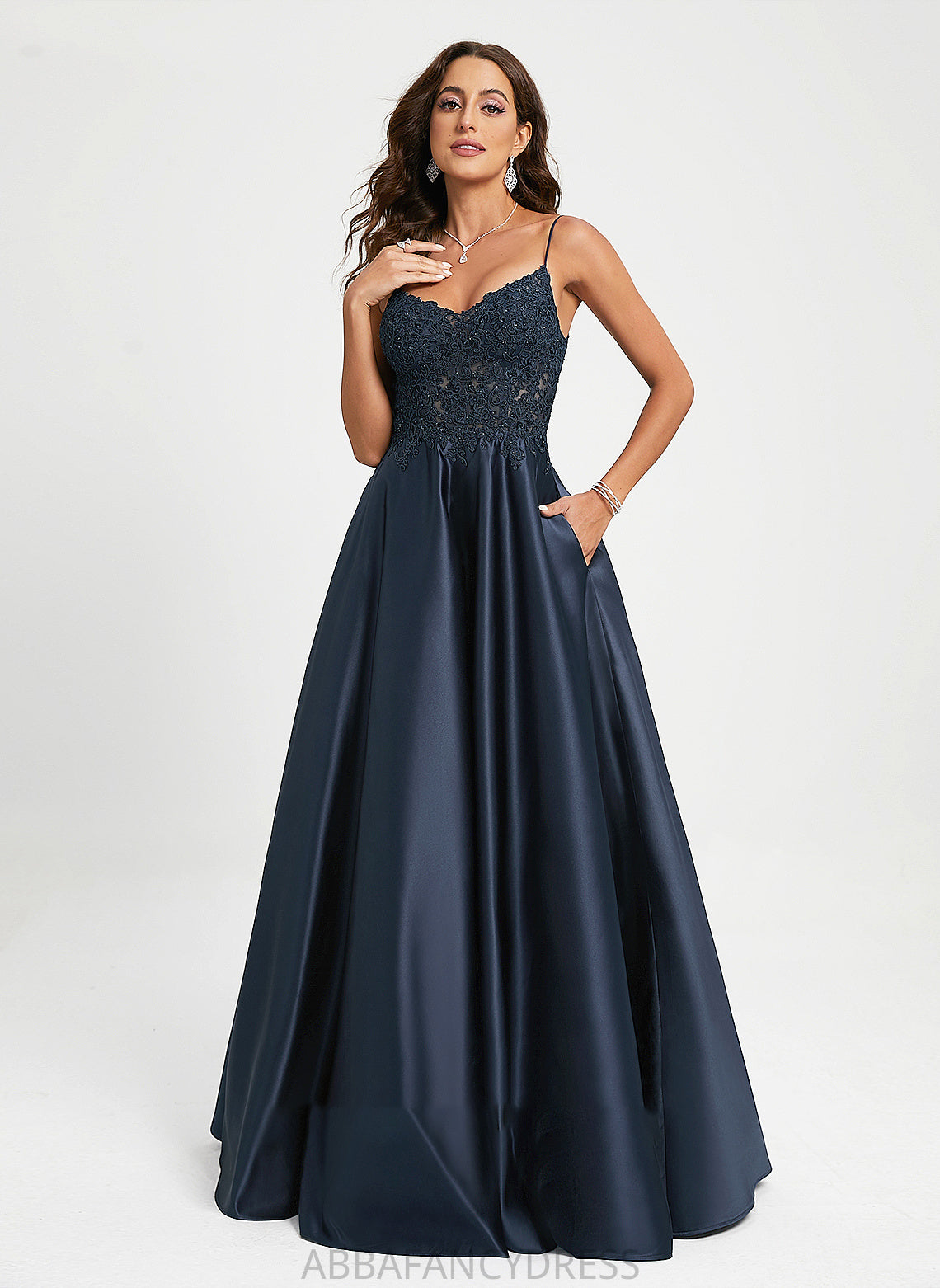 Prom Dresses Marlee V-neck Lace Floor-Length A-Line Satin With Sequins