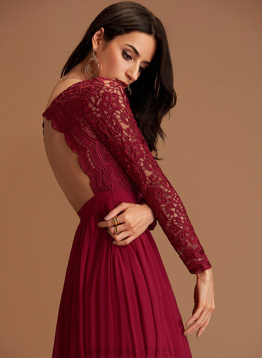 Lace A-Line Zaniyah Floor-Length V-neck Prom Dresses Chiffon