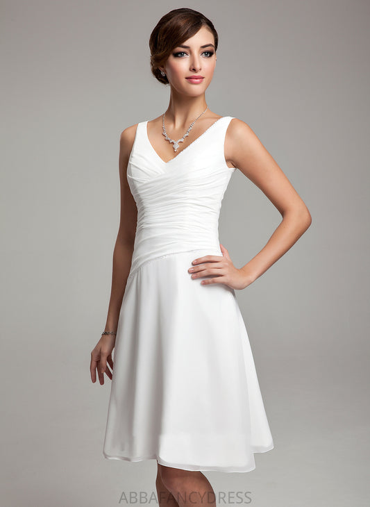 Beading Kamari Wedding V-neck Ruffle A-Line With Chiffon Wedding Dresses Dress Sequins Knee-Length