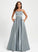 With A-Line Satin Scoop Beading Neck Floor-Length Prom Dresses Carlie