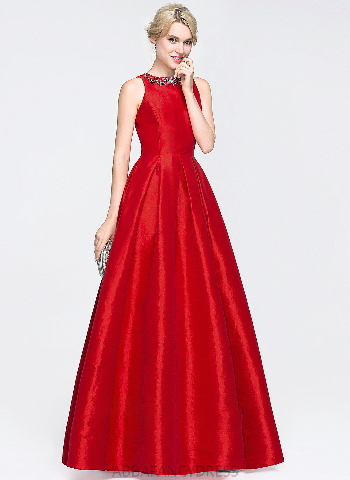 Scoop With Beading Gracie Floor-Length Taffeta Ball-Gown/Princess Prom Dresses Sequins Neck