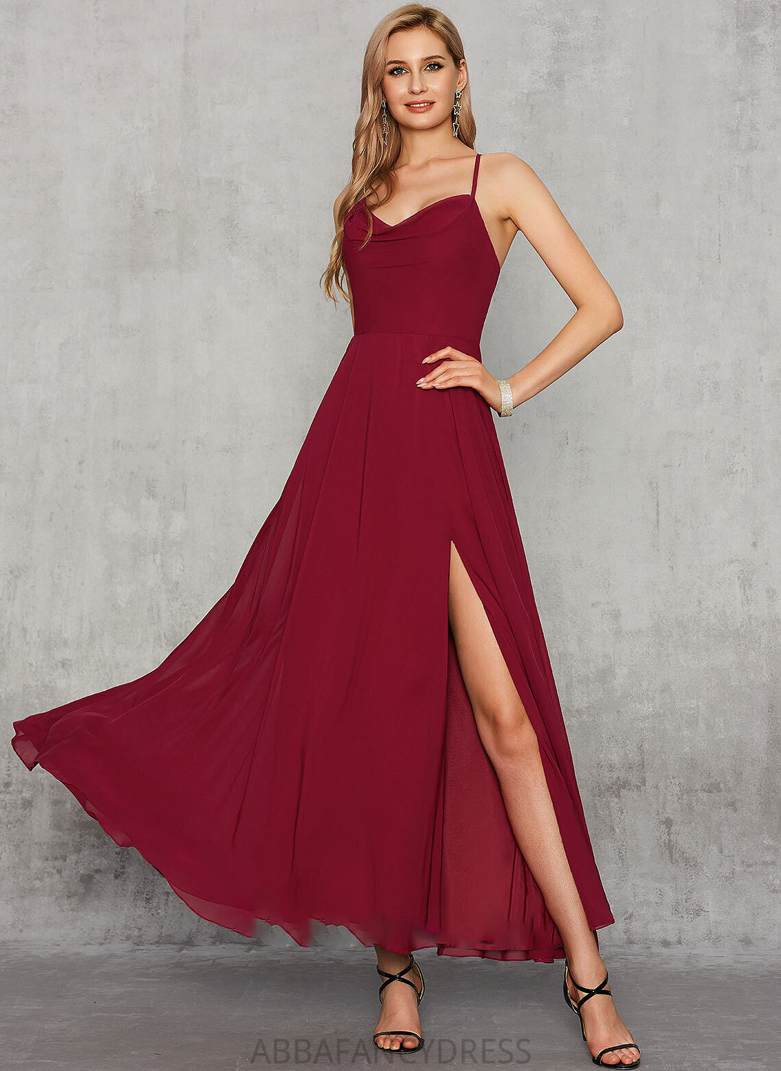 With V-neck Ankle-Length A-Line Prom Dresses Split Front Chiffon Whitney